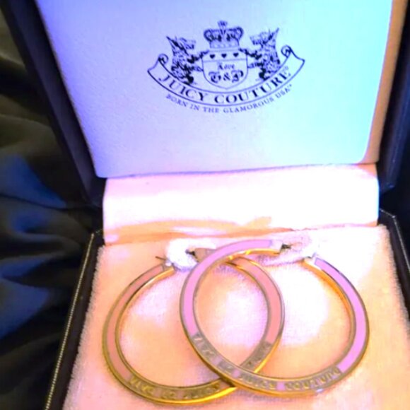 Juicy Couture Gold and Pink Hoop Earrings with Box - Picture 1 of 5